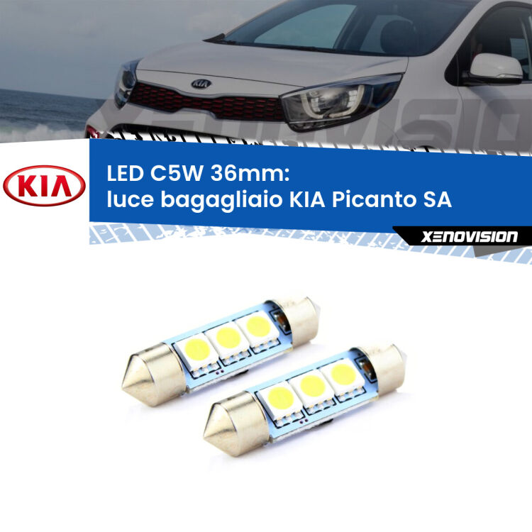 <strong>Luce Bagagliaio LED per KIA Picanto</strong> SA 2003 - 2010. Coppia lampade <strong>C5W</strong> 36mm estremamente longeve.