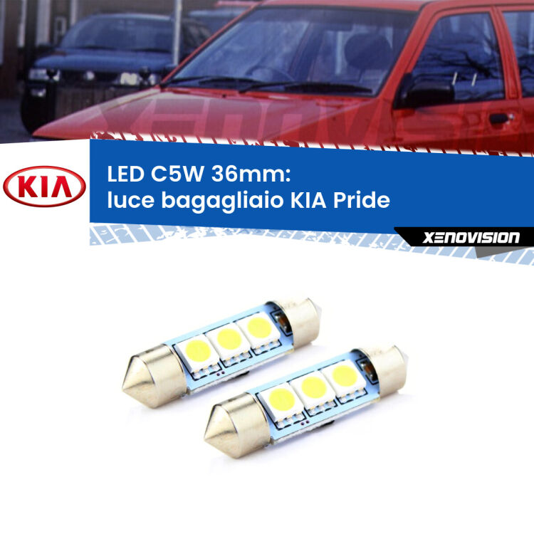 <strong>Luce Bagagliaio LED per KIA Pride</strong>  1990 - 2001. Coppia lampade <strong>C5W</strong> 36mm estremamente longeve.