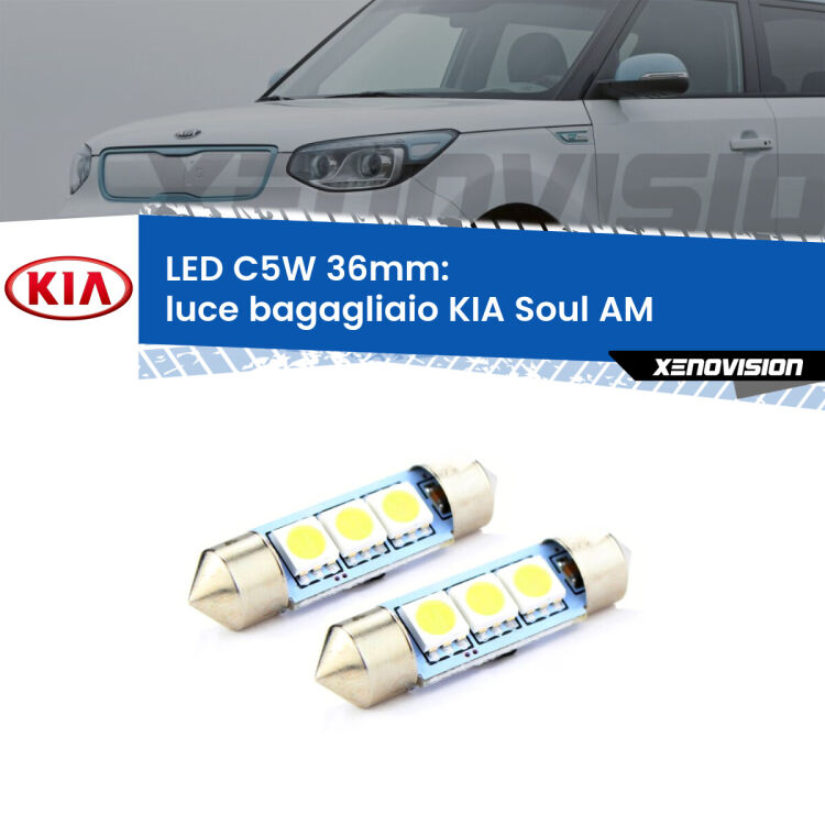 <strong>Luce Bagagliaio LED per KIA Soul</strong> AM 2009 - 2014. Coppia lampade <strong>C5W</strong> 36mm estremamente longeve.