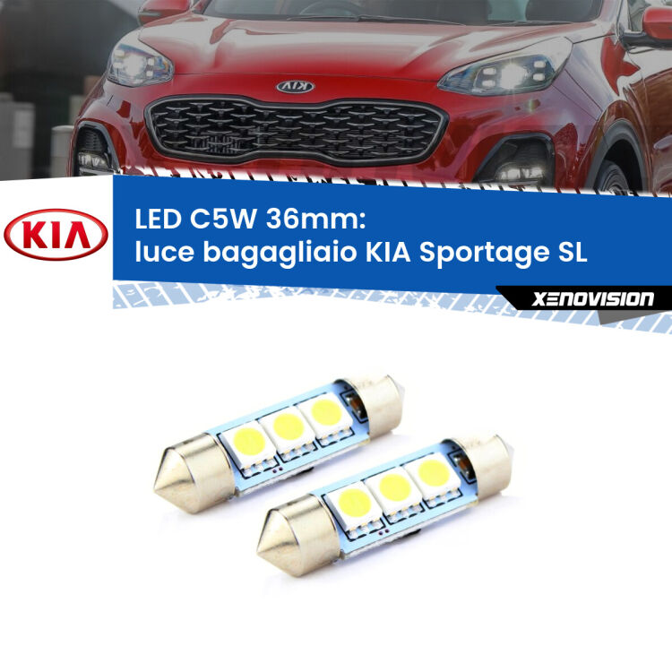 <strong>Luce Bagagliaio LED per KIA Sportage</strong> SL 2010 - 2014. Coppia lampade <strong>C5W</strong> 36mm estremamente longeve.