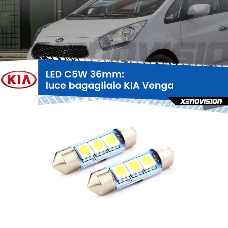 <strong>Luce Bagagliaio LED per KIA Venga</strong>  2010 - 2019. Coppia lampade <strong>C5W</strong> 36mm estremamente longeve.