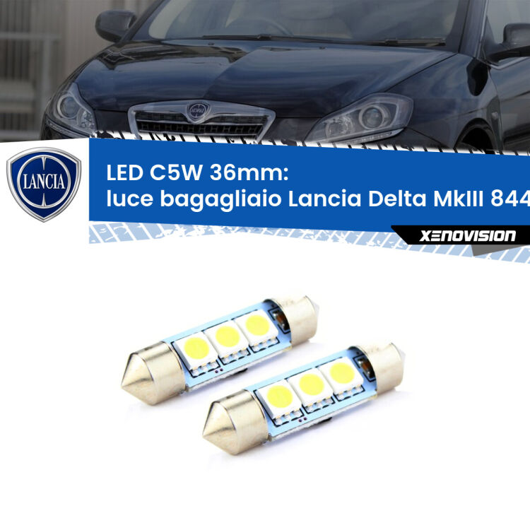 <strong>Luce Bagagliaio LED per Lancia Delta MkIII</strong> 844 2008 - 2014. Coppia lampade <strong>C5W</strong> 36mm estremamente longeve.