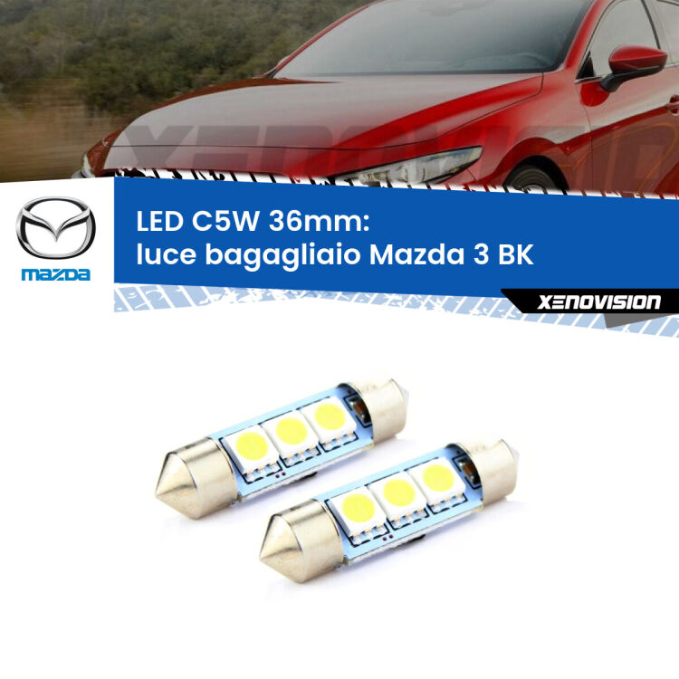 <strong>Luce Bagagliaio LED per Mazda 3</strong> BK 2003 - 2009. Coppia lampade <strong>C5W</strong> 36mm estremamente longeve.