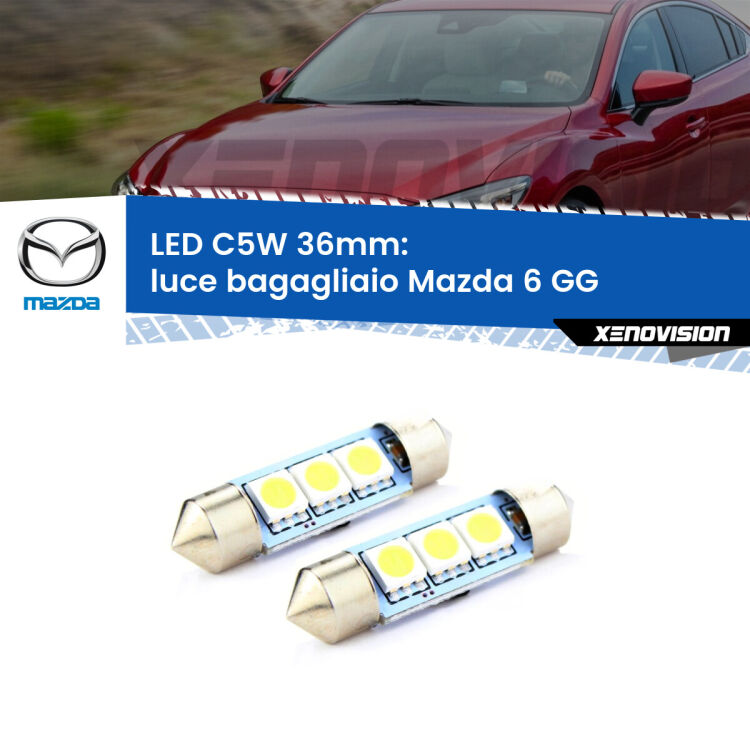 <strong>Luce Bagagliaio LED per Mazda 6</strong> GG 2002 - 2007. Coppia lampade <strong>C5W</strong> 36mm estremamente longeve.