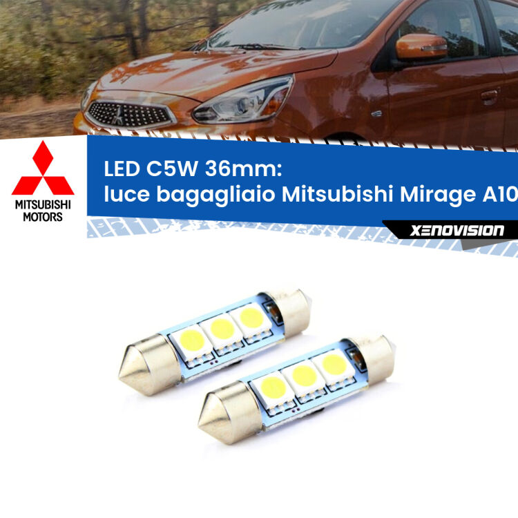 <strong>Luce Bagagliaio LED per Mitsubishi Mirage</strong> A10 2013 in poi. Coppia lampade <strong>C5W</strong> 36mm estremamente longeve.