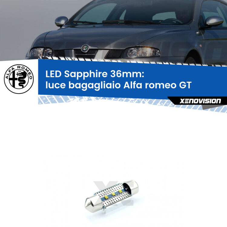 <strong>LED luce bagagliaio 36mm per Alfa romeo GT</strong>  2003 - 2010. Lampadina <strong>c5W</strong> modello Sapphire Xenovision con chip led Philips.