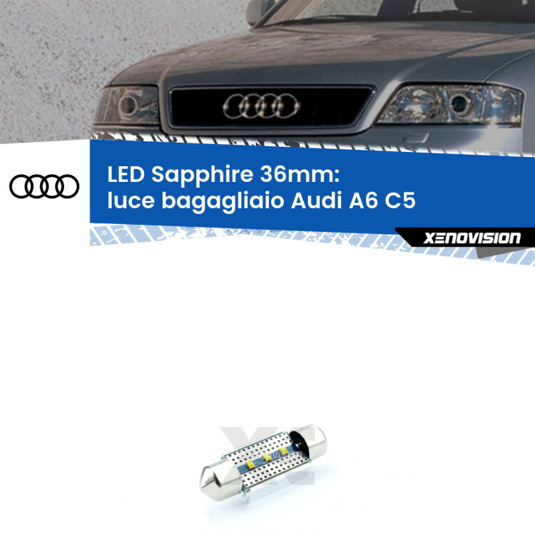 <strong>LED luce bagagliaio 36mm per Audi A6</strong> C5 1997 - 2004. Lampadina <strong>c5W</strong> modello Sapphire Xenovision con chip led Philips.