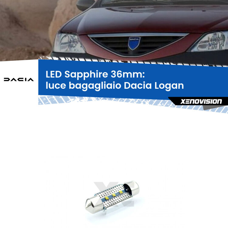 <strong>LED luce bagagliaio 36mm per Dacia Logan</strong>  2004 - 2011. Lampadina <strong>c5W</strong> modello Sapphire Xenovision con chip led Philips.