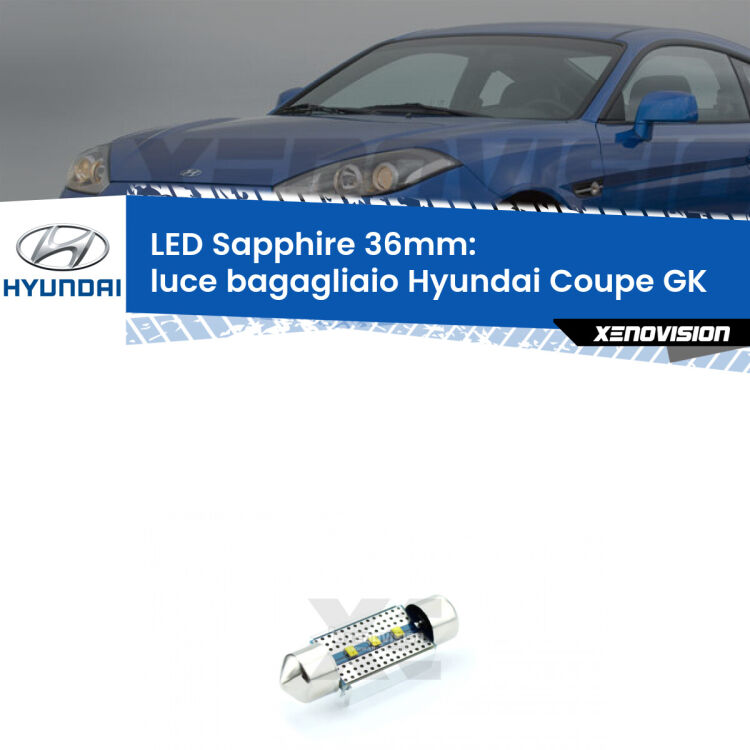 <strong>LED luce bagagliaio 36mm per Hyundai Coupe</strong> GK 2002 - 2009. Lampadina <strong>c5W</strong> modello Sapphire Xenovision con chip led Philips.