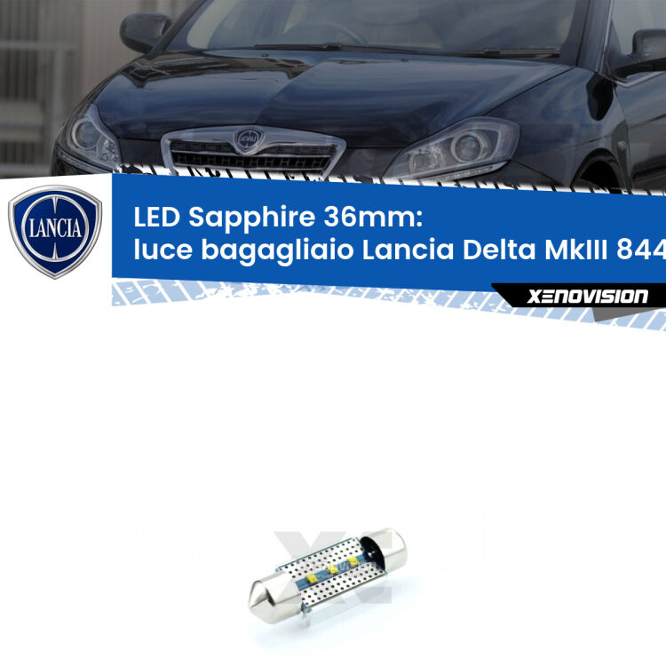 <strong>LED luce bagagliaio 36mm per Lancia Delta MkIII</strong> 844 2008 - 2014. Lampadina <strong>c5W</strong> modello Sapphire Xenovision con chip led Philips.