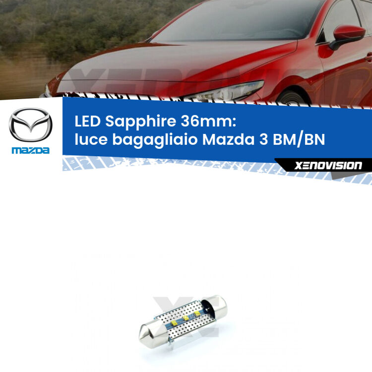 <strong>LED luce bagagliaio 36mm per Mazda 3</strong> BM/BN 2013 - 2018. Lampadina <strong>c5W</strong> modello Sapphire Xenovision con chip led Philips.