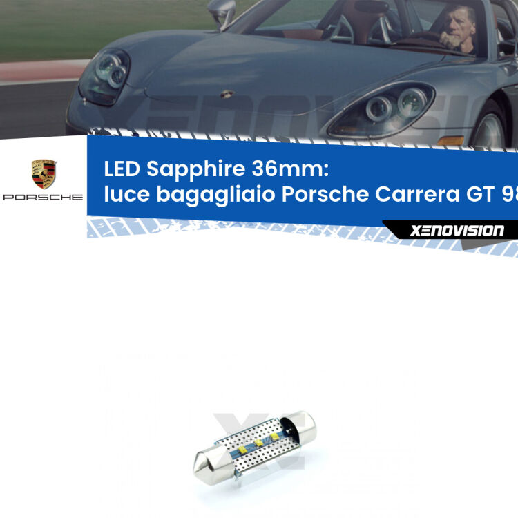 <strong>LED luce bagagliaio 36mm per Porsche Carrera GT</strong> 980 2003 - 2006. Lampadina <strong>c5W</strong> modello Sapphire Xenovision con chip led Philips.