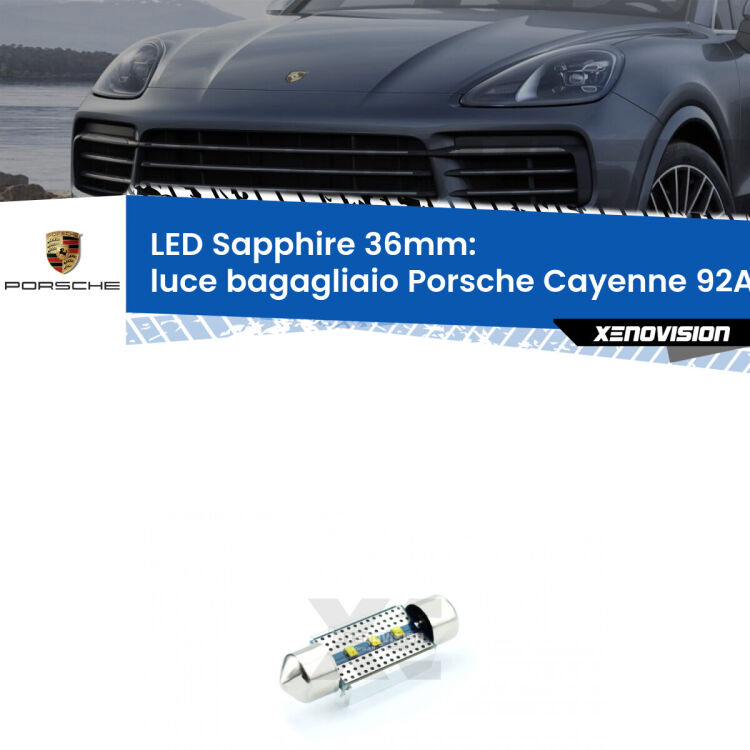 <strong>LED luce bagagliaio 36mm per Porsche Cayenne</strong> 92A 2010 in poi. Lampadina <strong>c5W</strong> modello Sapphire Xenovision con chip led Philips.