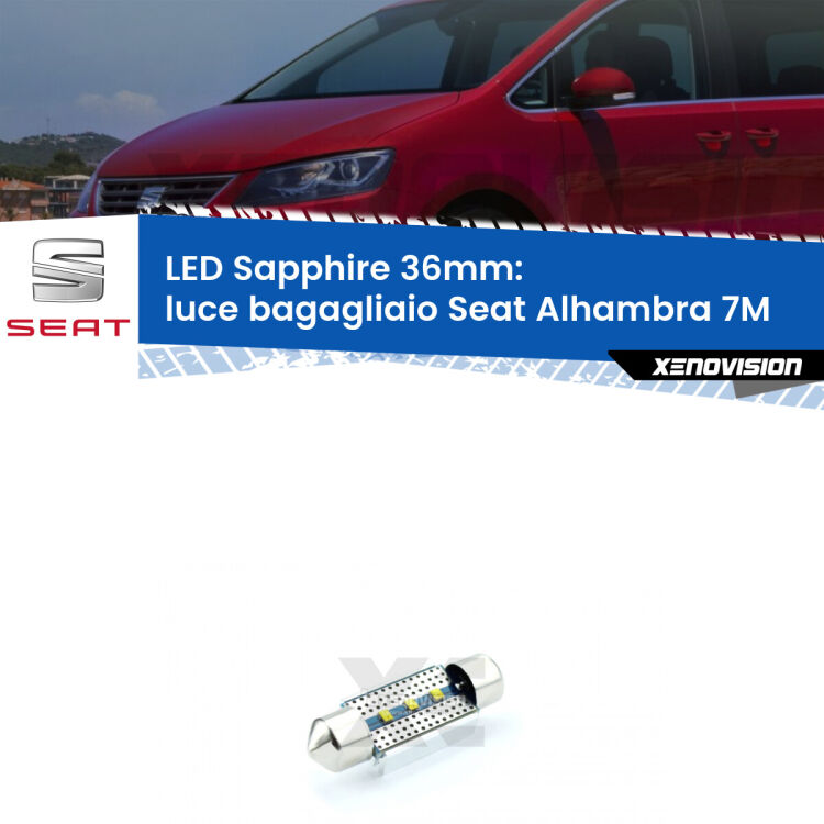 <strong>LED luce bagagliaio 36mm per Seat Alhambra</strong> 7M 1996 - 2010. Lampadina <strong>c5W</strong> modello Sapphire Xenovision con chip led Philips.