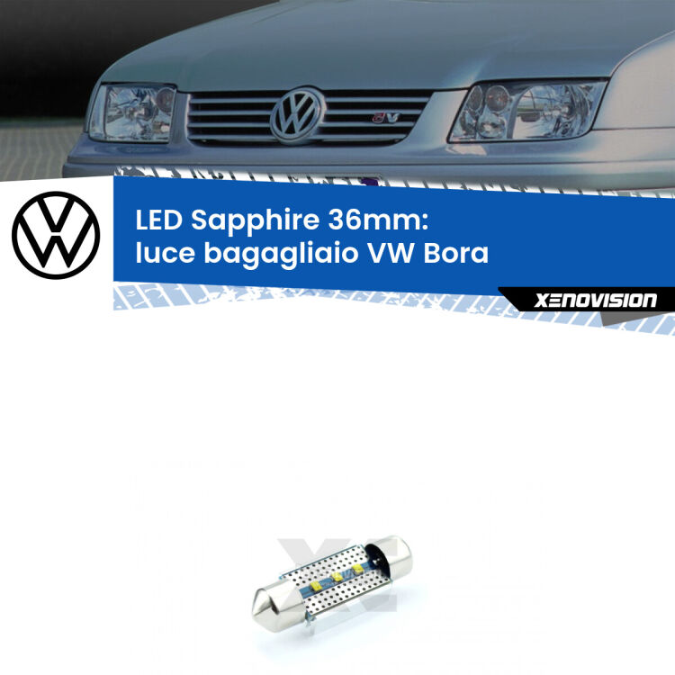 <strong>LED luce bagagliaio 36mm per VW Bora</strong>  Versione 2. Lampadina <strong>c5W</strong> modello Sapphire Xenovision con chip led Philips.