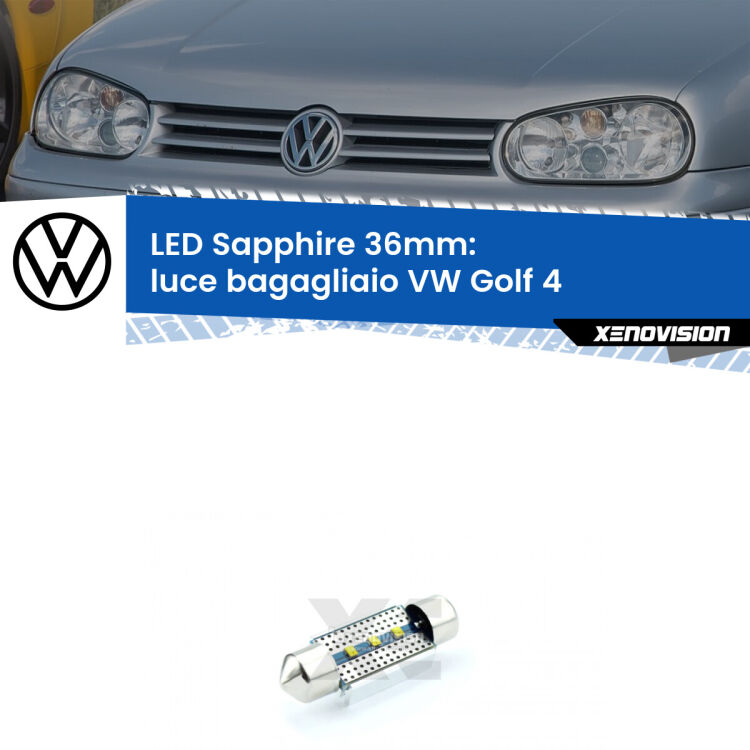 <strong>LED luce bagagliaio 36mm per VW Golf 4</strong>  Versione 1. Lampadina <strong>c5W</strong> modello Sapphire Xenovision con chip led Philips.