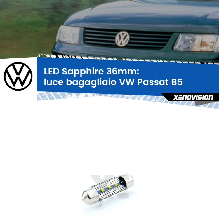 <strong>LED luce bagagliaio 36mm per VW Passat</strong> B5 Versione 1. Lampadina <strong>c5W</strong> modello Sapphire Xenovision con chip led Philips.