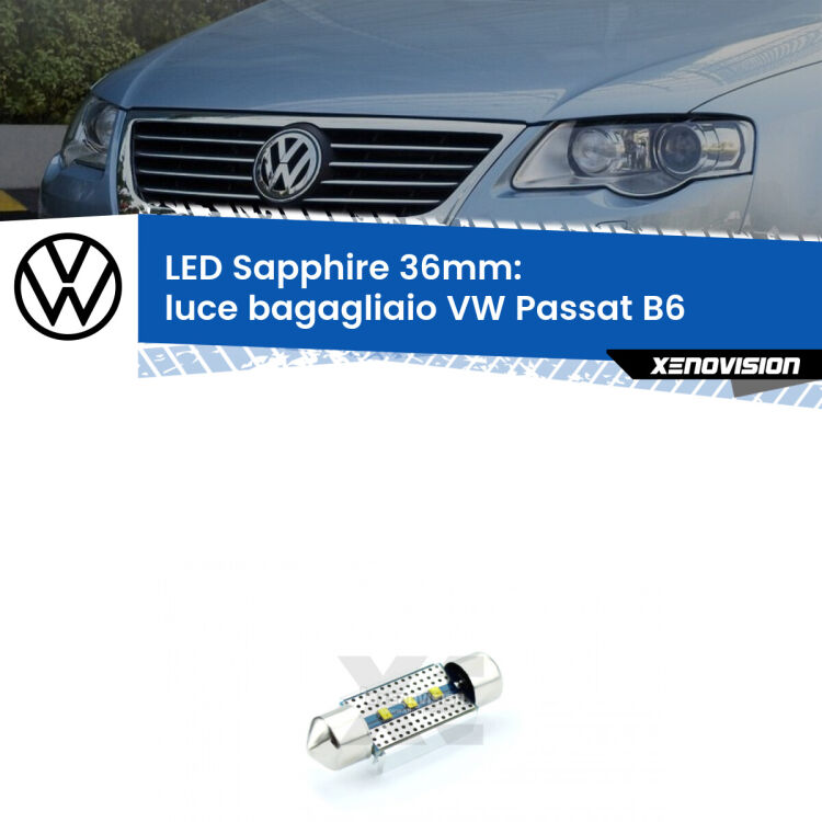 <strong>LED luce bagagliaio 36mm per VW Passat</strong> B6 2005 - 2010. Lampadina <strong>c5W</strong> modello Sapphire Xenovision con chip led Philips.