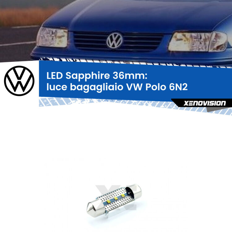 <strong>LED luce bagagliaio 36mm per VW Polo</strong> 6N2 1999 - 2001. Lampadina <strong>c5W</strong> modello Sapphire Xenovision con chip led Philips.