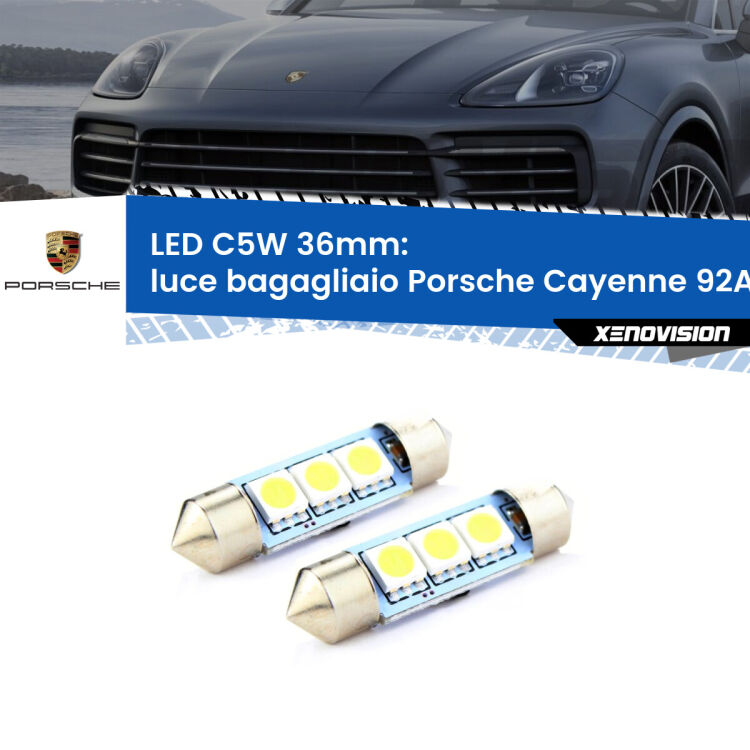 <strong>Luce Bagagliaio LED per Porsche Cayenne</strong> 92A 2010 in poi. Coppia lampade <strong>C5W</strong> 36mm estremamente longeve.