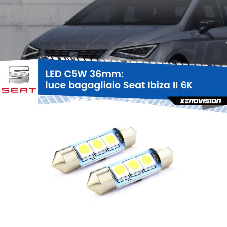 <strong>Luce Bagagliaio LED per Seat Ibiza II</strong> 6K 1993 - 2002. Coppia lampade <strong>C5W</strong> 36mm estremamente longeve.