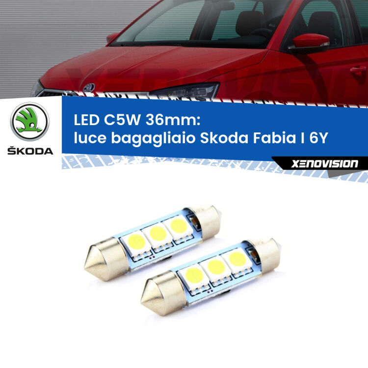 <strong>Luce Bagagliaio LED per Skoda Fabia I</strong> 6Y 1999 - 2006. Coppia lampade <strong>C5W</strong> 36mm estremamente longeve.