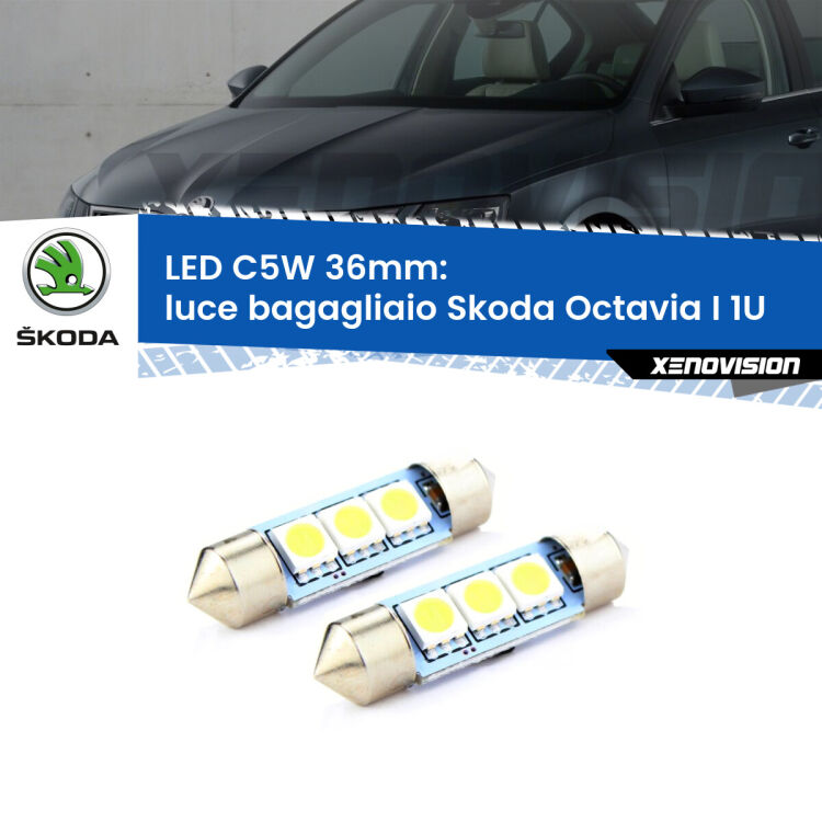 <strong>Luce Bagagliaio LED per Skoda Octavia I</strong> 1U 1996 - 2010. Coppia lampade <strong>C5W</strong> 36mm estremamente longeve.