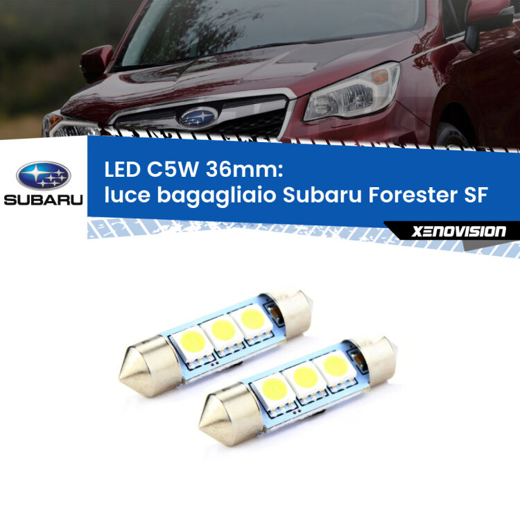 <strong>Luce Bagagliaio LED per Subaru Forester</strong> SF 1997 - 2002. Coppia lampade <strong>C5W</strong> 36mm estremamente longeve.