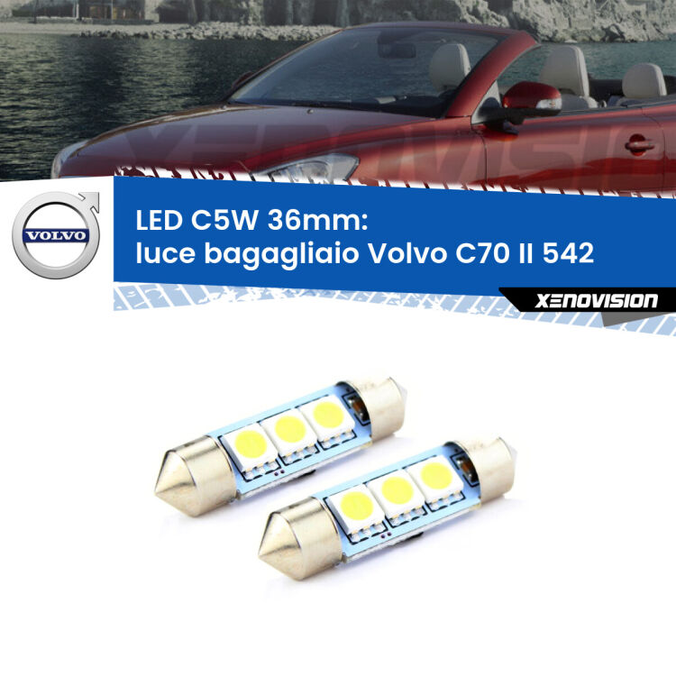 <strong>Luce Bagagliaio LED per Volvo C70 II</strong> 542 2006 - 2013. Coppia lampade <strong>C5W</strong> 36mm estremamente longeve.