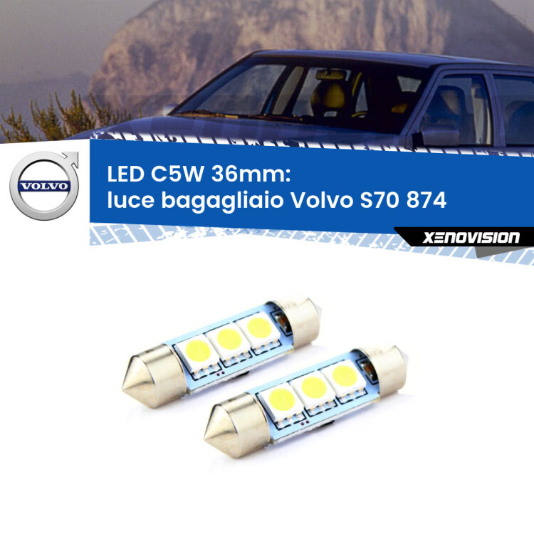 <strong>Luce Bagagliaio LED per Volvo S70</strong> 874 1997 - 2000. Coppia lampade <strong>C5W</strong> 36mm estremamente longeve.