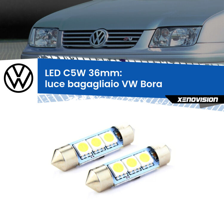 <strong>Luce Bagagliaio LED per VW Bora</strong>  Versione 2. Coppia lampade <strong>C5W</strong> 36mm estremamente longeve.