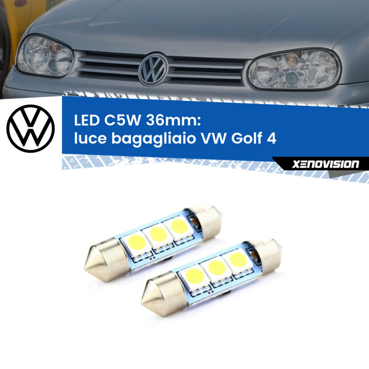 <strong>Luce Bagagliaio LED per VW Golf 4</strong>  Versione 1. Coppia lampade <strong>C5W</strong> 36mm estremamente longeve.