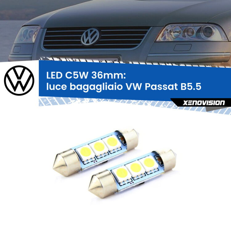 <strong>Luce Bagagliaio LED per VW Passat</strong> B5.5 2000 - 2005. Coppia lampade <strong>C5W</strong> 36mm estremamente longeve.