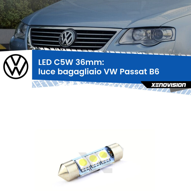 LED Luce Bagagliaio VW Passat B6 2005 - 2010. Una lampadina led innesto C5W 36mm canbus estremamente longeva.