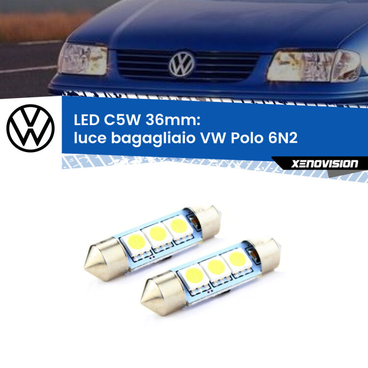 <strong>Luce Bagagliaio LED per VW Polo</strong> 6N2 1999 - 2001. Coppia lampade <strong>C5W</strong> 36mm estremamente longeve.