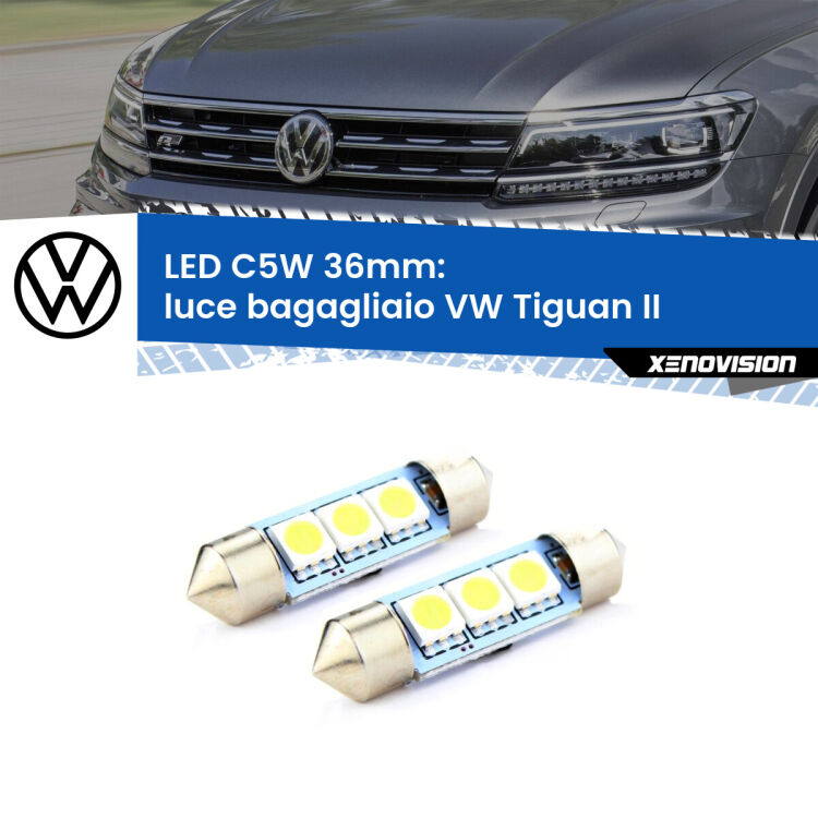 <strong>Luce Bagagliaio LED per VW Tiguan</strong> II 2016 in poi. Coppia lampade <strong>C5W</strong> 36mm estremamente longeve.