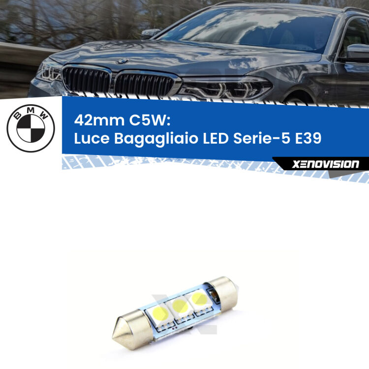 Lampadina eccezionalmente duratura, canbus e luminosa. C5W 42mm perfetto per Luce Bagagliaio LED BMW Serie-5 (E39) 1996 - 2003<br />.