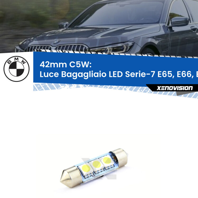 Lampadina eccezionalmente duratura, canbus e luminosa. C5W 42mm perfetto per Luce Bagagliaio LED BMW Serie-7 (E65, E66, E67) 2001 - 2008<br />.