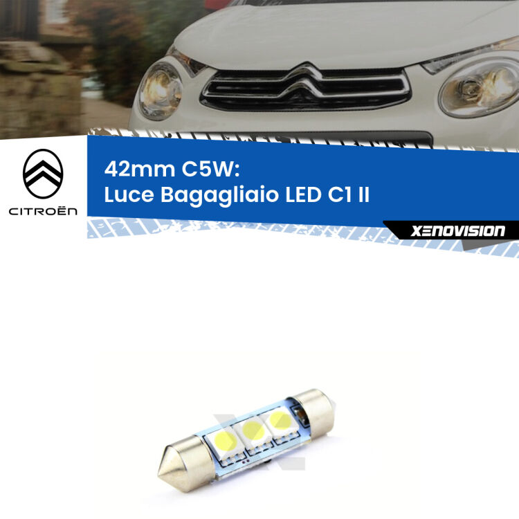 Lampadina eccezionalmente duratura, canbus e luminosa. C5W 42mm perfetto per Luce Bagagliaio LED Citroën C1 (II) 2014 in poi<br />.