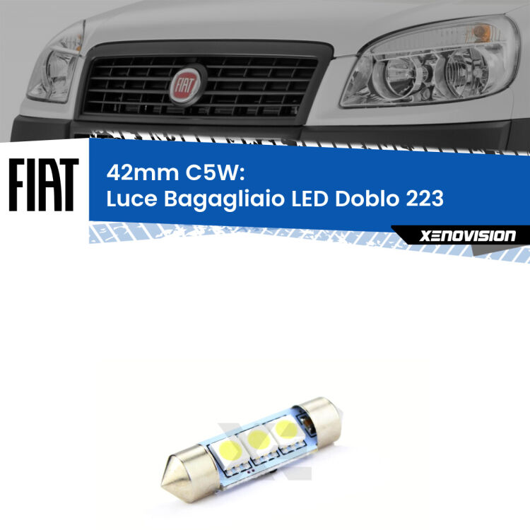 Lampadina eccezionalmente duratura, canbus e luminosa. C5W 42mm perfetto per Luce Bagagliaio LED Fiat Doblo (223) 2000 - 2010<br />.