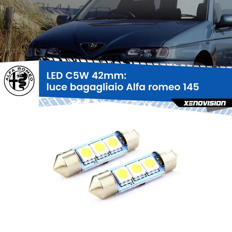 <strong>Luce Bagagliaio LED per Alfa romeo 145</strong>  1994 - 2001. Coppia lampade <strong>C5W</strong> 42mm estremamente longeve.