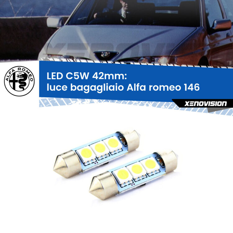 <strong>Luce Bagagliaio LED per Alfa romeo 146</strong>  1994 - 2001. Coppia lampade <strong>C5W</strong> 42mm estremamente longeve.