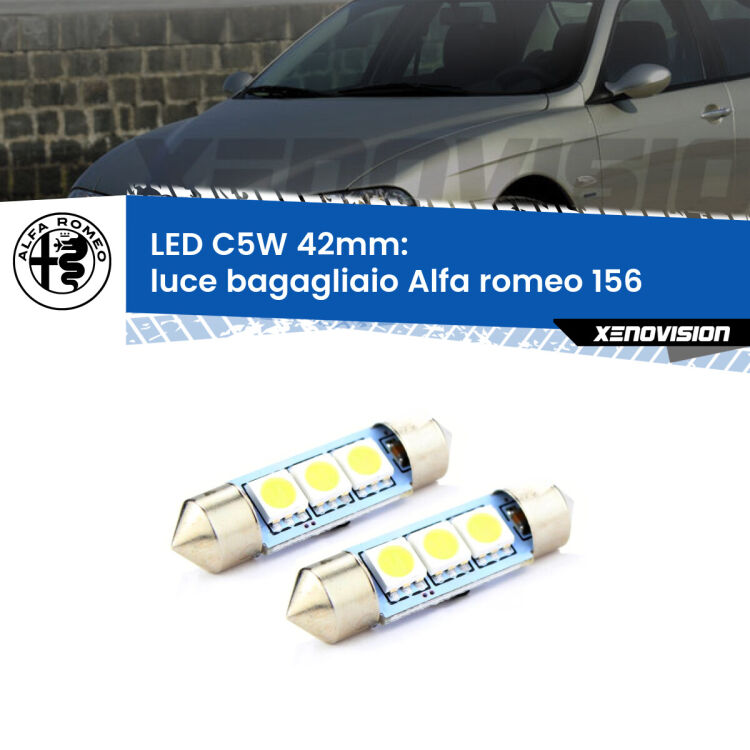 <strong>Luce Bagagliaio LED per Alfa romeo 156</strong>  1997 - 2005. Coppia lampade <strong>C5W</strong> 42mm estremamente longeve.