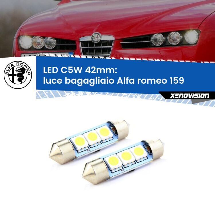 <strong>Luce Bagagliaio LED per Alfa romeo 159</strong>  2005 - 2012. Coppia lampade <strong>C5W</strong> 42mm estremamente longeve.