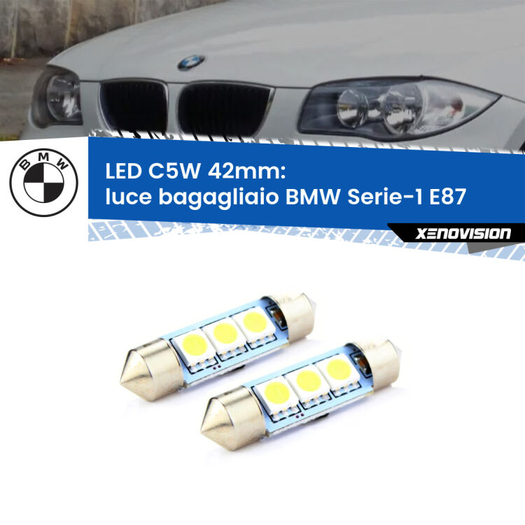 <strong>Luce Bagagliaio LED per BMW Serie-1</strong> E87 2003 - 2012. Coppia lampade <strong>C5W</strong> 42mm estremamente longeve.