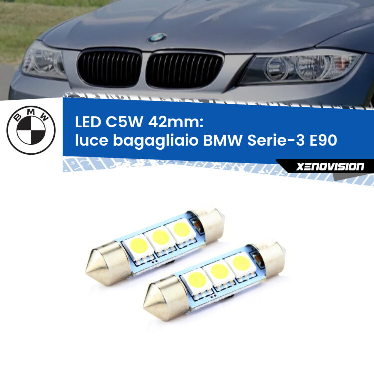 <strong>Luce Bagagliaio LED per BMW Serie-3</strong> E90 2005 - 2011. Coppia lampade <strong>C5W</strong> 42mm estremamente longeve.