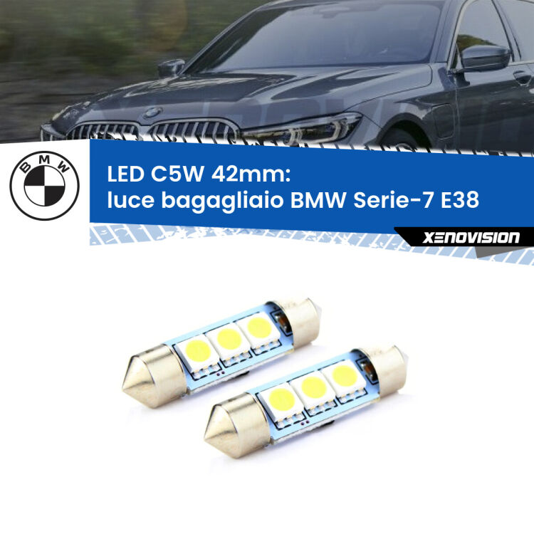 <strong>Luce Bagagliaio LED per BMW Serie-7</strong> E38 1994 - 2001. Coppia lampade <strong>C5W</strong> 42mm estremamente longeve.