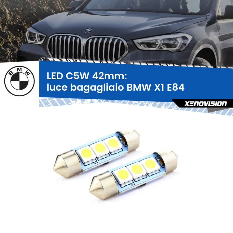 <strong>Luce Bagagliaio LED per BMW X1</strong> E84 2009 - 2015. Coppia lampade <strong>C5W</strong> 42mm estremamente longeve.