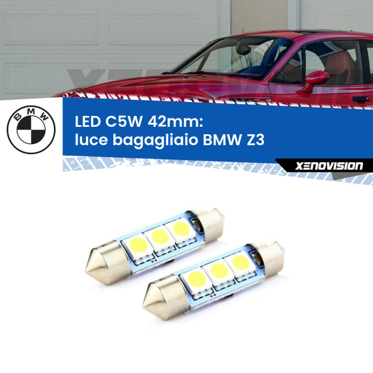 <strong>Luce Bagagliaio LED per BMW Z3</strong>  1997 - 2003. Coppia lampade <strong>C5W</strong> 42mm estremamente longeve.