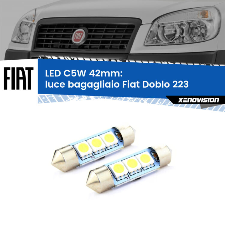 <strong>Luce Bagagliaio LED per Fiat Doblo</strong> 223 2000 - 2010. Coppia lampade <strong>C5W</strong> 42mm estremamente longeve.